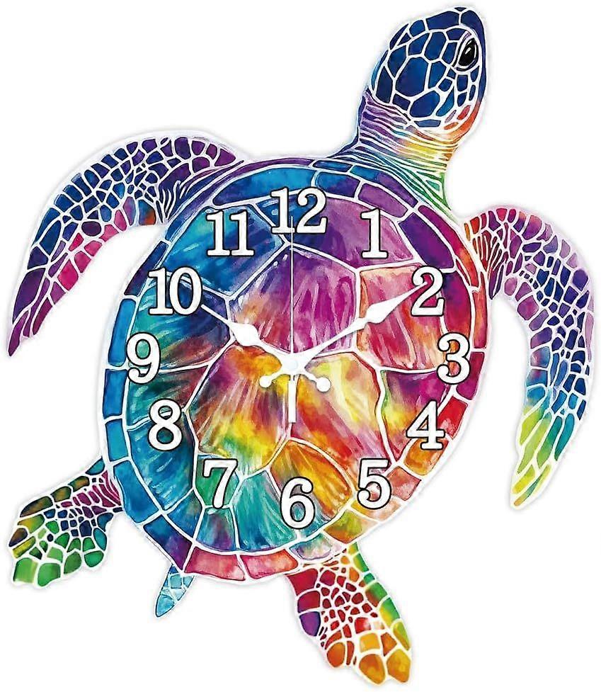 Turtle Wall Clock Colorful Tortoise Non-Ticking Clock Irregular Shape Decorative Wall Clocks Printed Clocks for Home Office Decoration 1513 inch