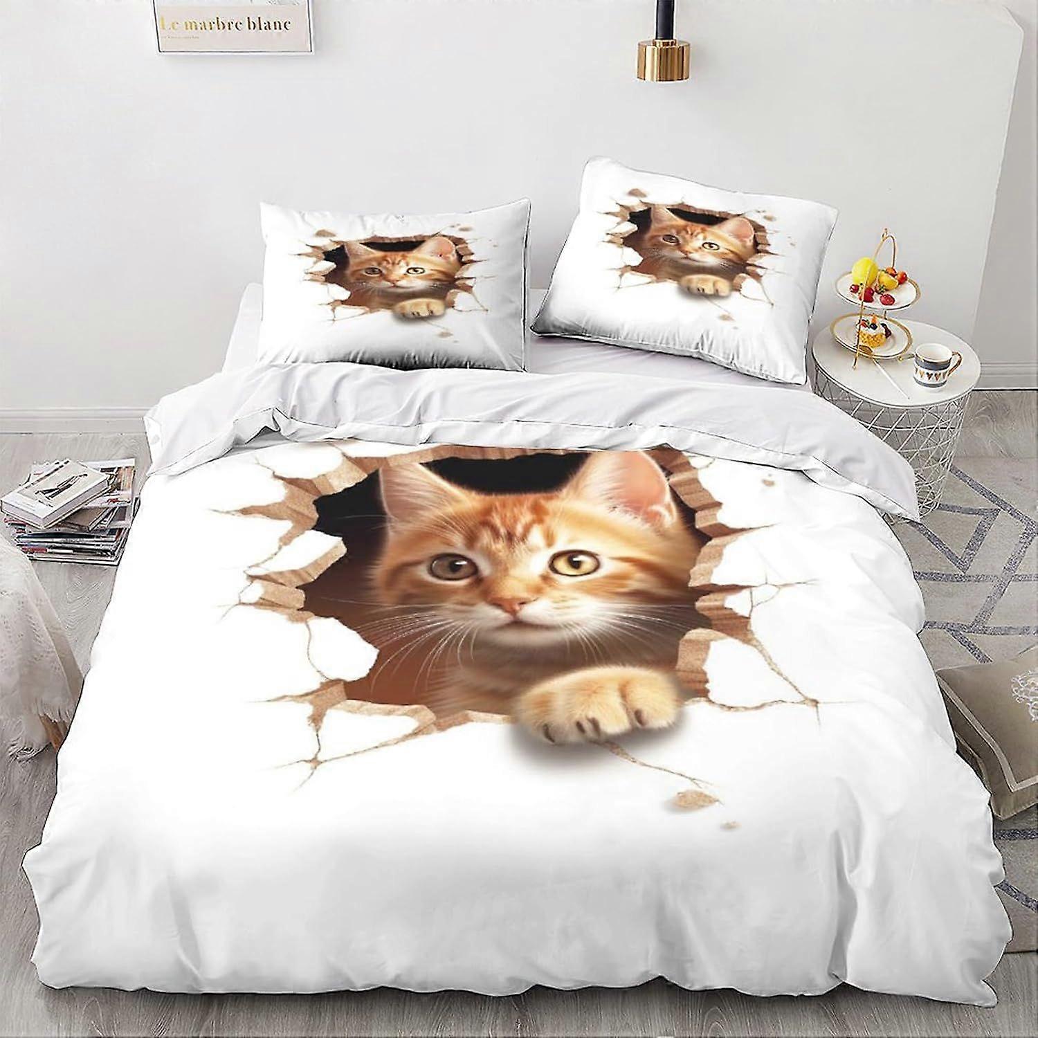 LikeEj Cat Påslakan, 3D Animal Printing Tema Sängkläder, Mjuk Microfiber Söt Kitty Sängkläder Set för tonåring 3 stycken, för heminredning