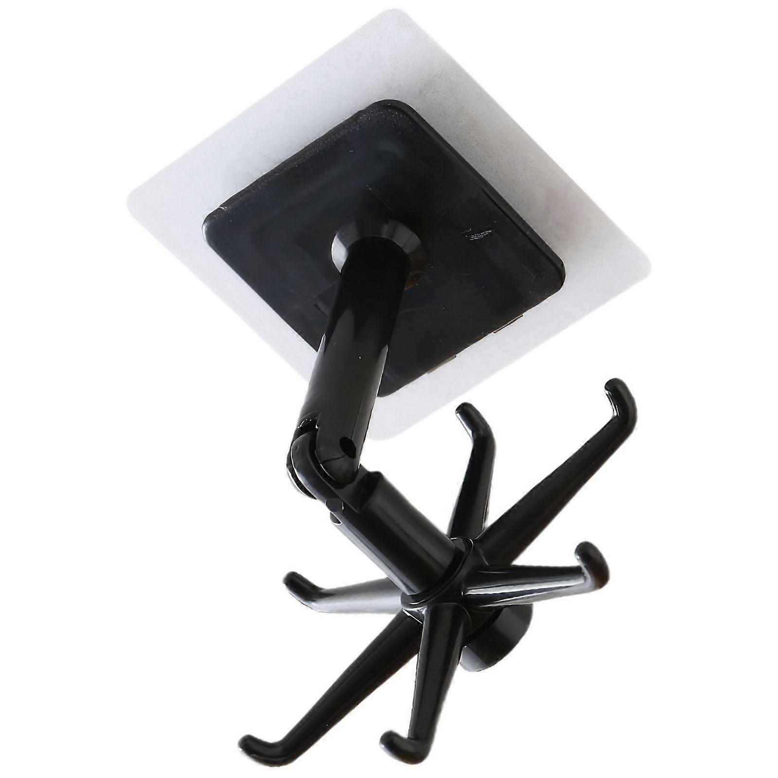 Wall Mounted Rotating Hook with 360° Swivel, NoDrill Adhesive Kitchen Utensil Holder, 6 Hooks, Black
