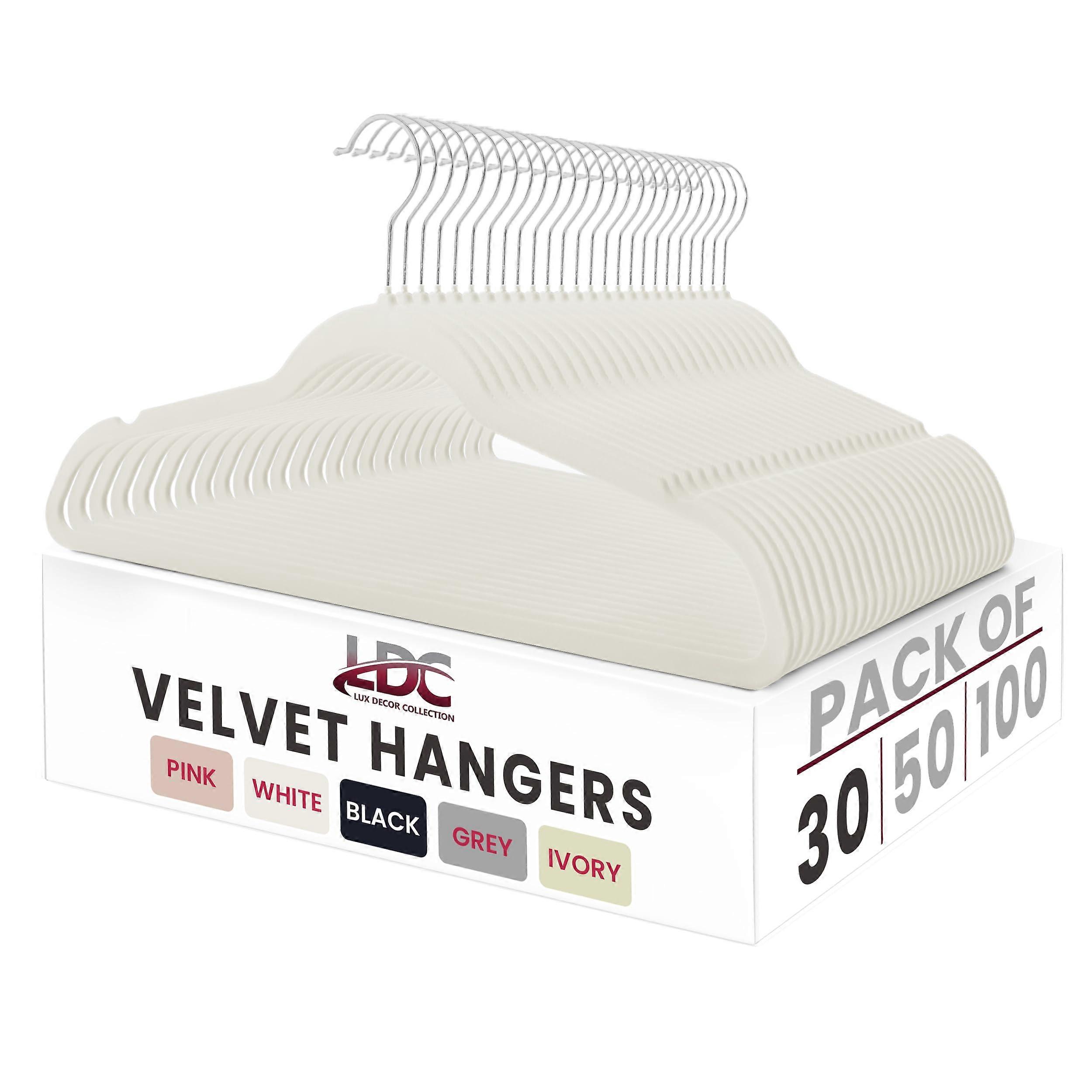 White Velvet NonSlip Clothes Hangers 30 Pack with 360° Swivel Hooks for Closet Space Saving