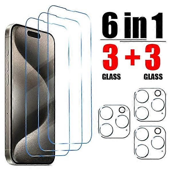 3+3 Tempered Glass for compatible with iPhone 16 15 14 13 12 11 Pro Max, Plus, and Pro - Camera & Screen Protector