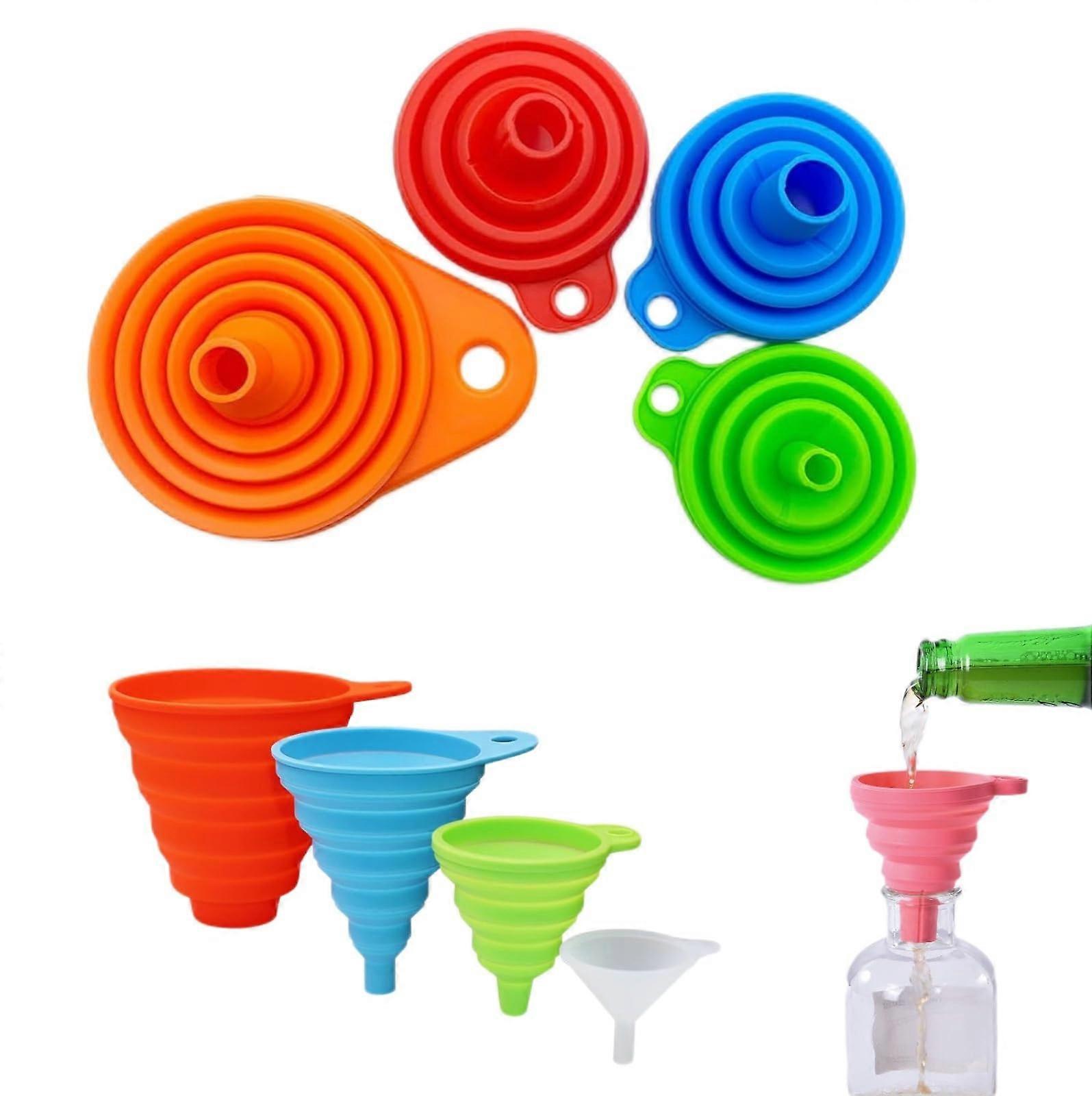 Silicone Collapsible Funnel Set 3 Pack, MultiSize Folding Kitchen Funnels for Liquid Transfer