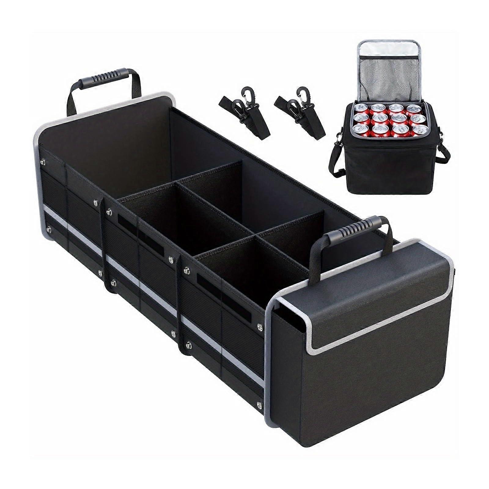 Car Trunk Organizer with Insulated Cooler Bag, Collapsible 5in1 SUV Storage with 3 Compartments