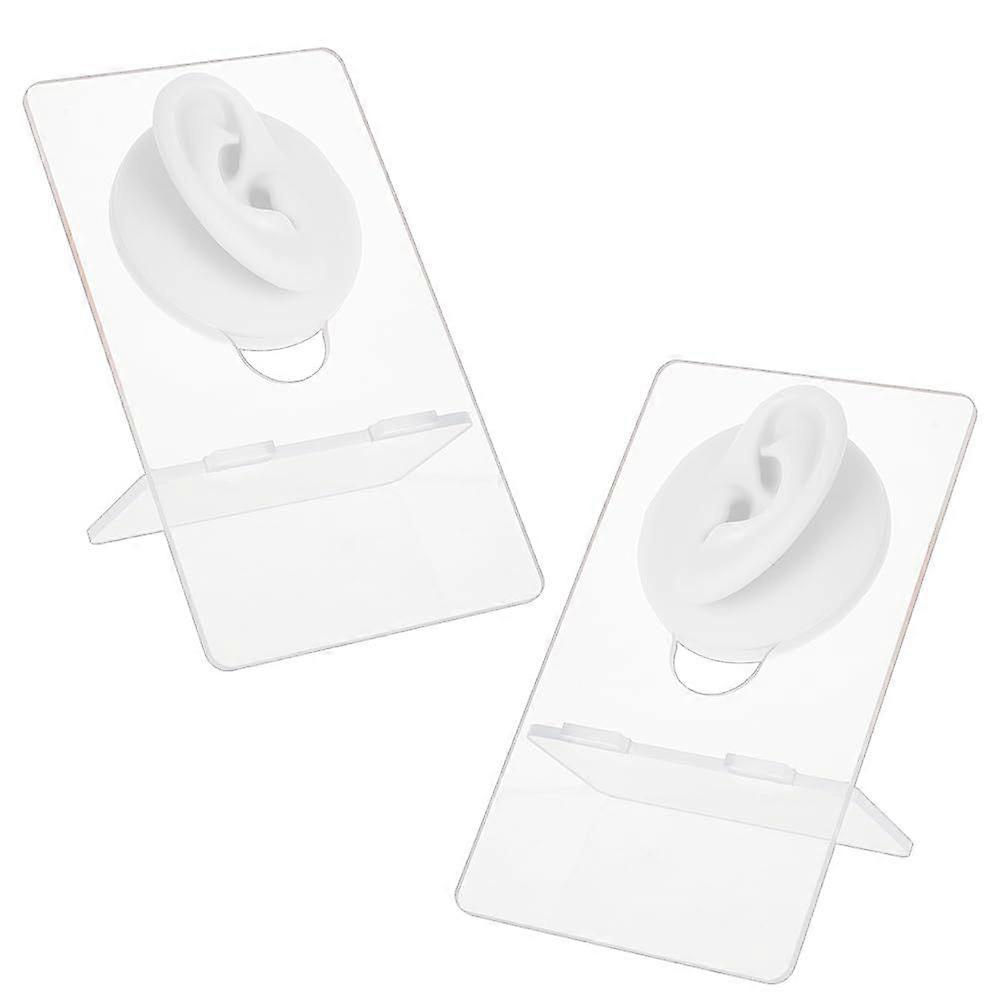 2Pcs White Ear Displays Model Silicone Flexible Ear Display Silicone Ears Models with Acrylic Display Stands for Teaching Tools Earring Holder Body Pa