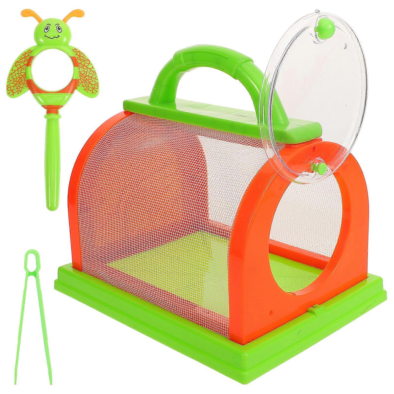 Handheld Cage Insect Cage for Viewing 1Set with Tweezers and Magnifier