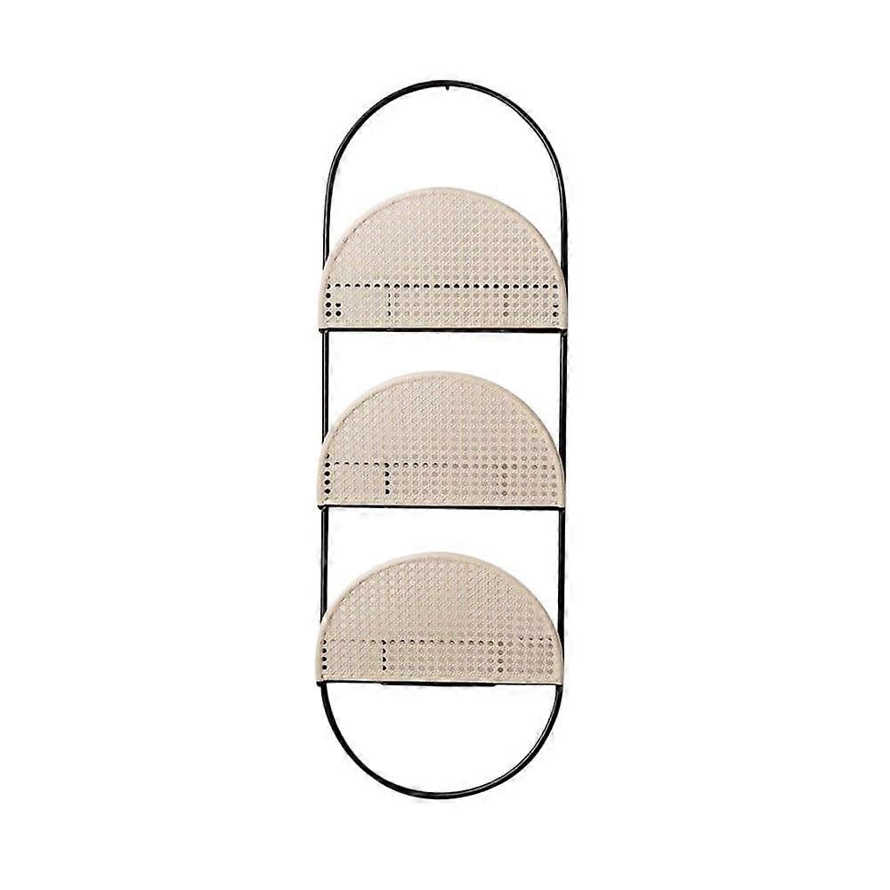 Wall Mounted Geometric Iron Bookshelf with Faux Woven Arch Bookends, ThreeTier SpaceSaving Design