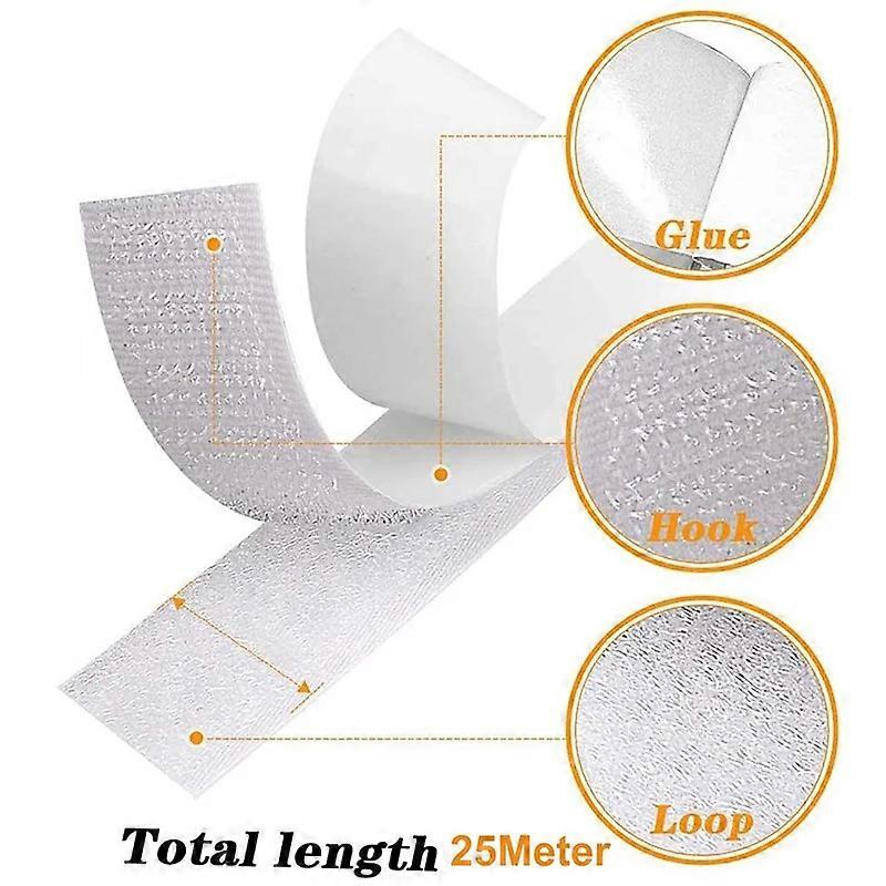 25Meter Strong Self Adhesive Velcros Tape | Extra Sticky Hook and Loop Fastener with Fluffy Loop Side for DIY & Craft