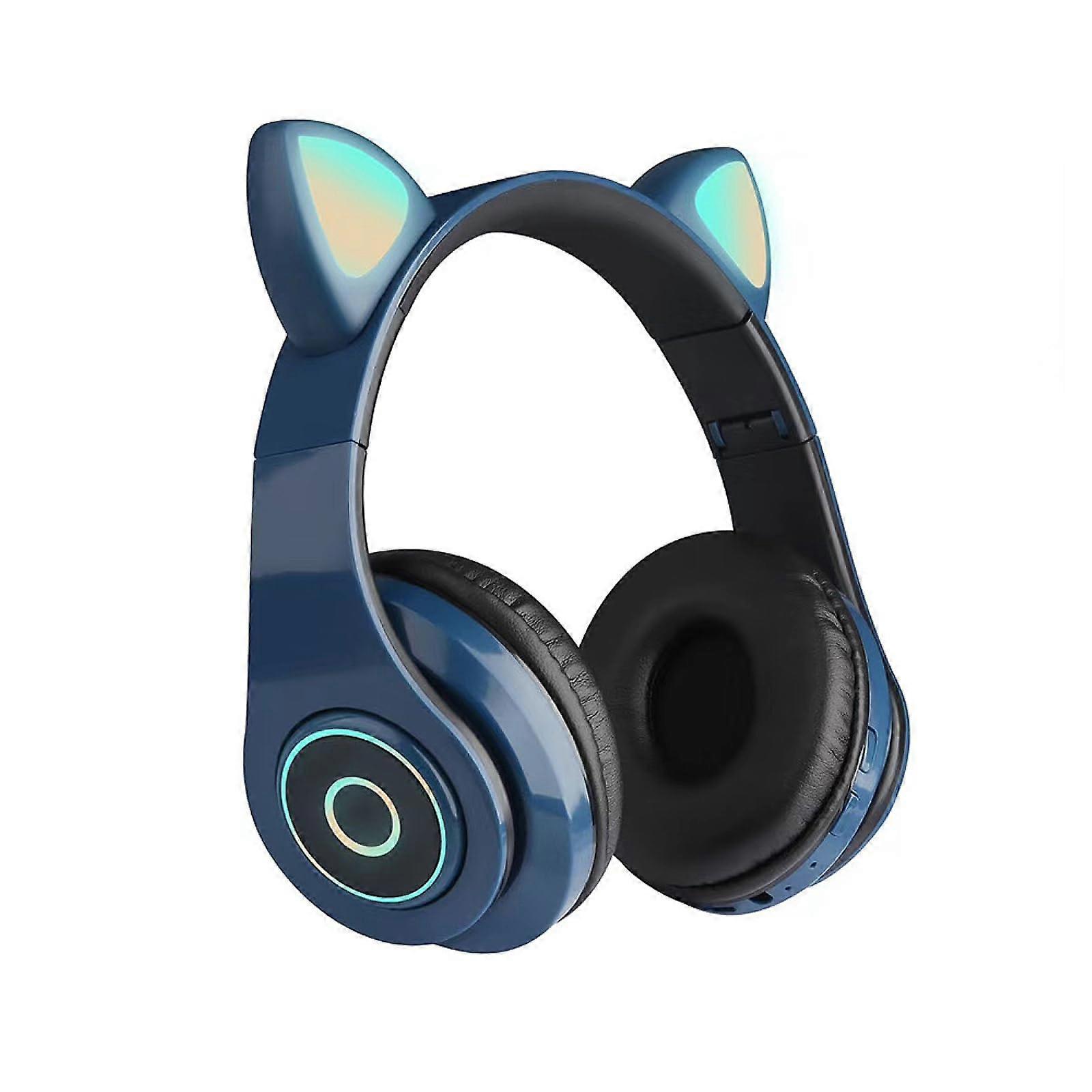 B39 Wireless Bluetooth 5.0 Cat Ear Headset Foldable Gaming RGB Lights TF Card Play Blue