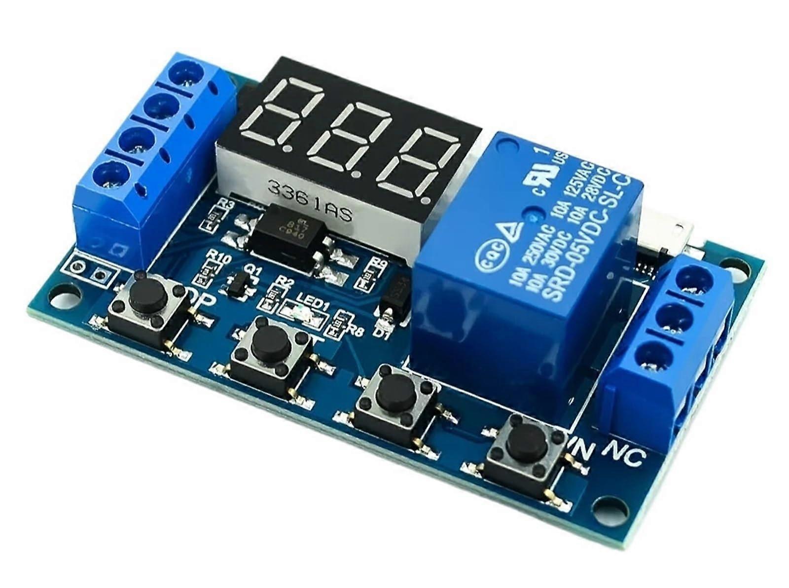 DC 6-30V Micro USB 5V LED Display Delay Timer Switch Relay for Automation Cycle 6V 9V 12V 24V with Type-C Port