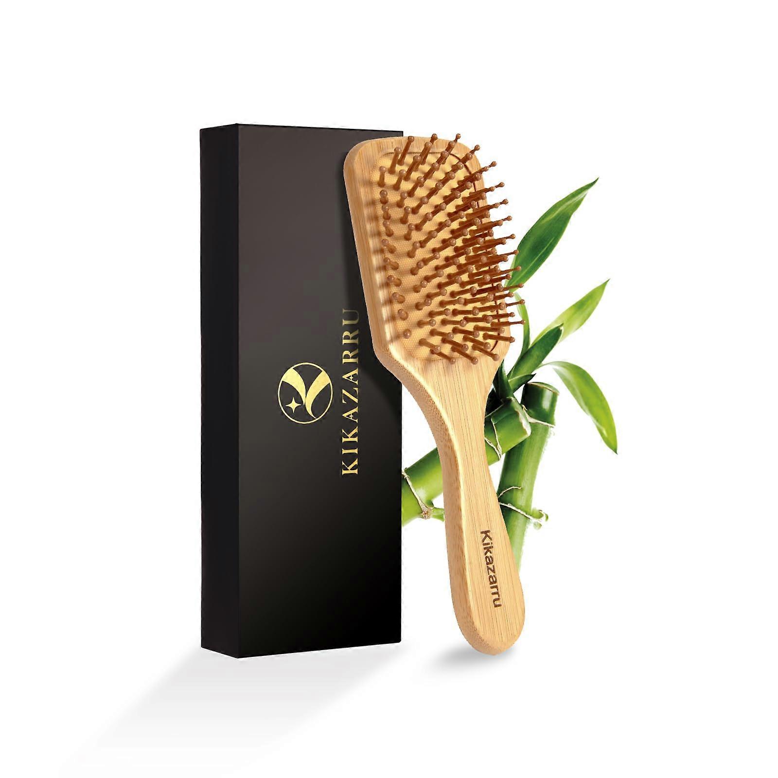 Bamboo Hair Brush with Scalp Massage Stimulator, EcoFriendly Paddle for Detangling and Frizz Control