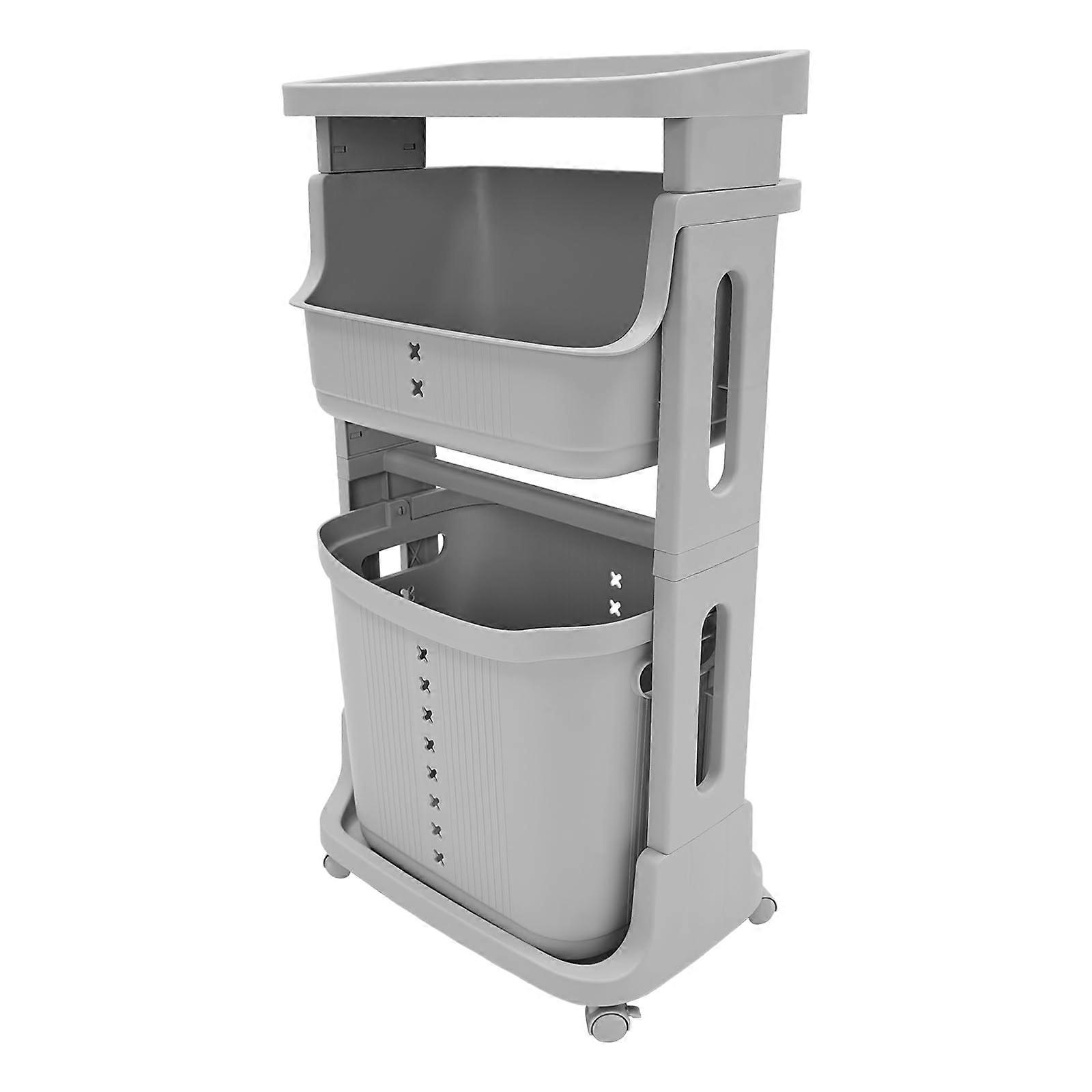 2 Tier Laundry Hamper with Wheels, Large Capacity Rolling Basket Organizer, Grey Stackable Bins