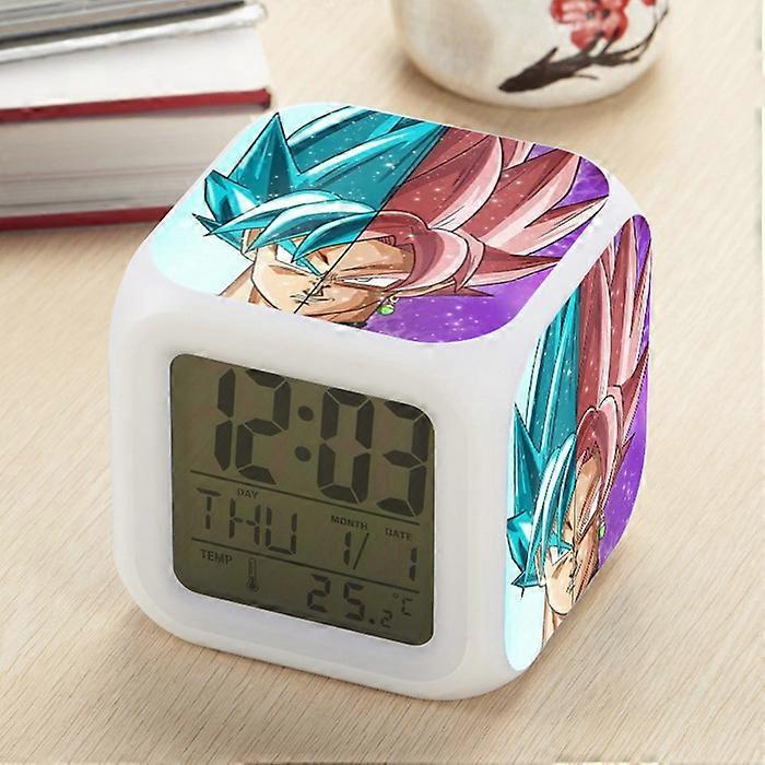 Dragon Ball anime alarm clock, silent digital display, square, seven-color changing creative small alarm clock