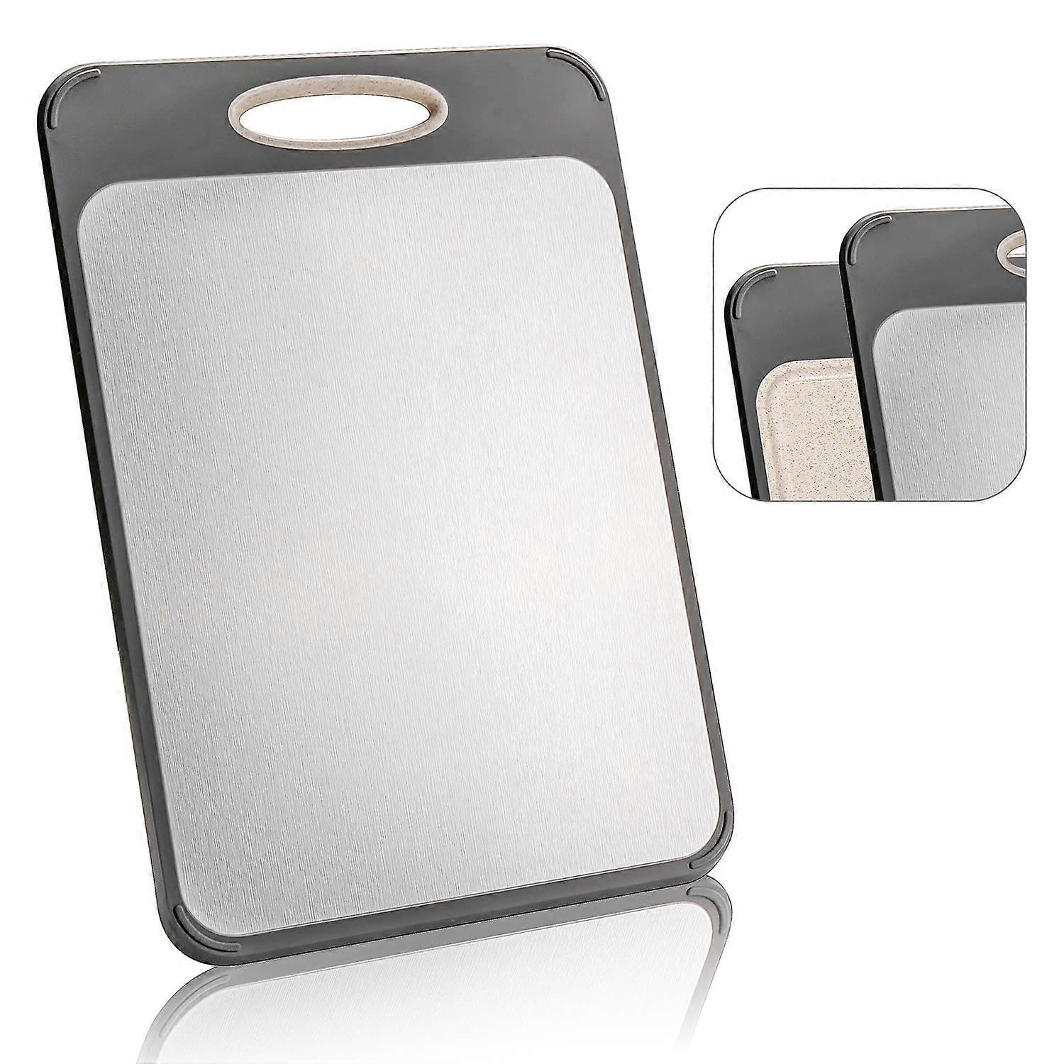 Double Sided Cutting Board with Stainless Steel and Plastic, Non Slip Large Chopping Board for Meat and Vegetables