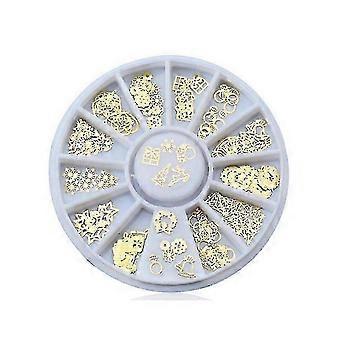 Metalliska nageldekorationer med urholkade nitar och snöflingor 3D-nagelklistermärken (guld, 120 stycken)
