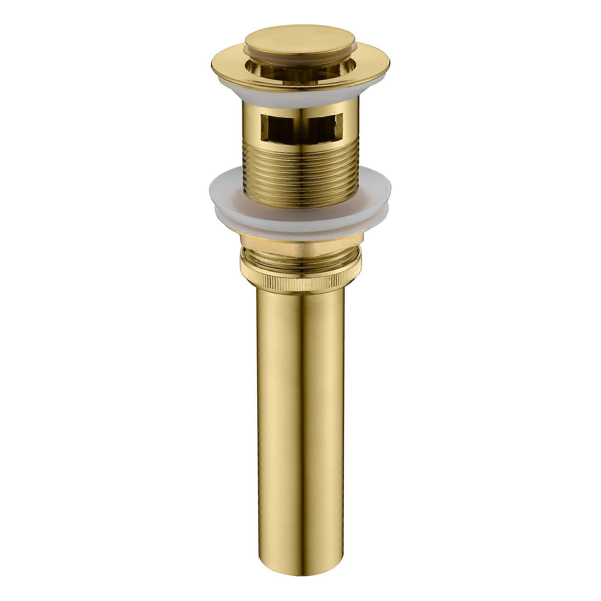 Brushed Gold Bathroom Sink Drain, Brass Pop Up Drain Stopper with Overflow, Pushdown Control