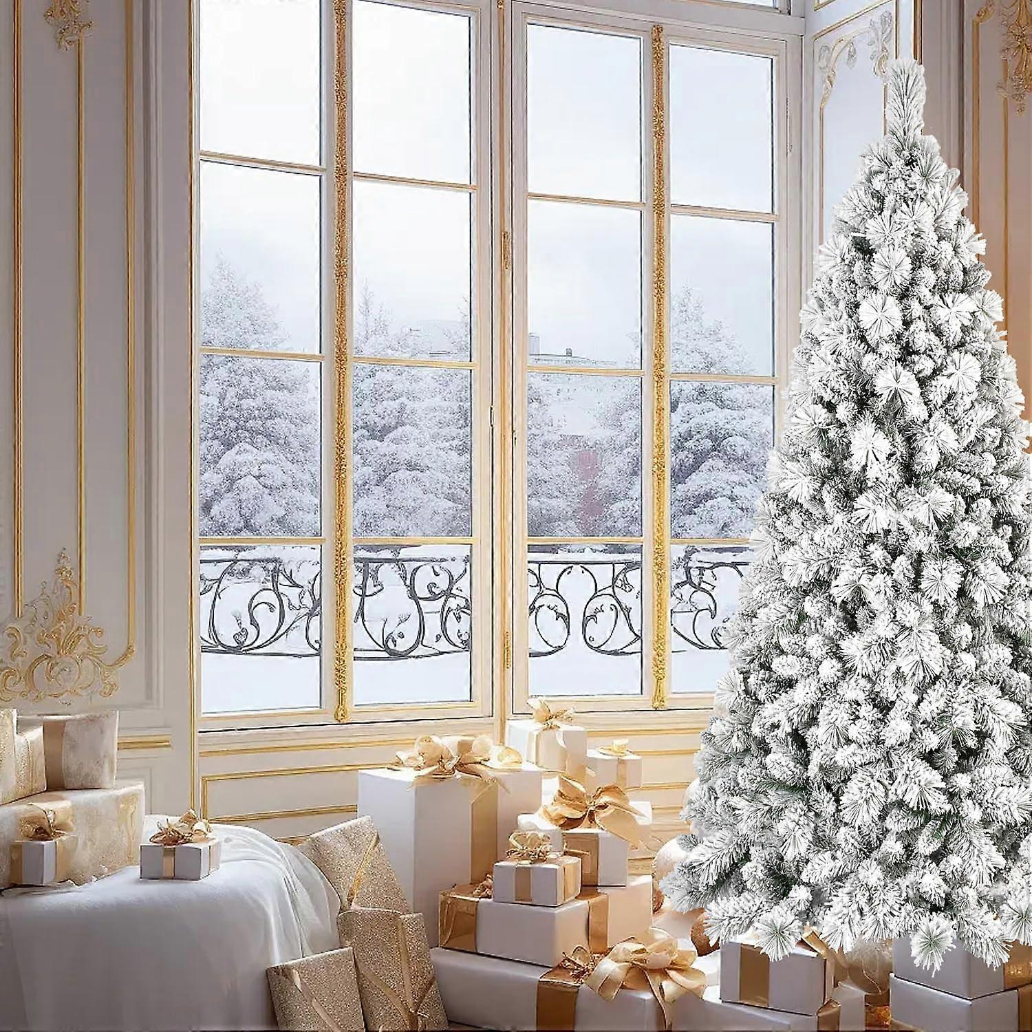 5ft Snow Flocked Artificial Christmas Tree with Hinged Branches and Stable Metal Stand