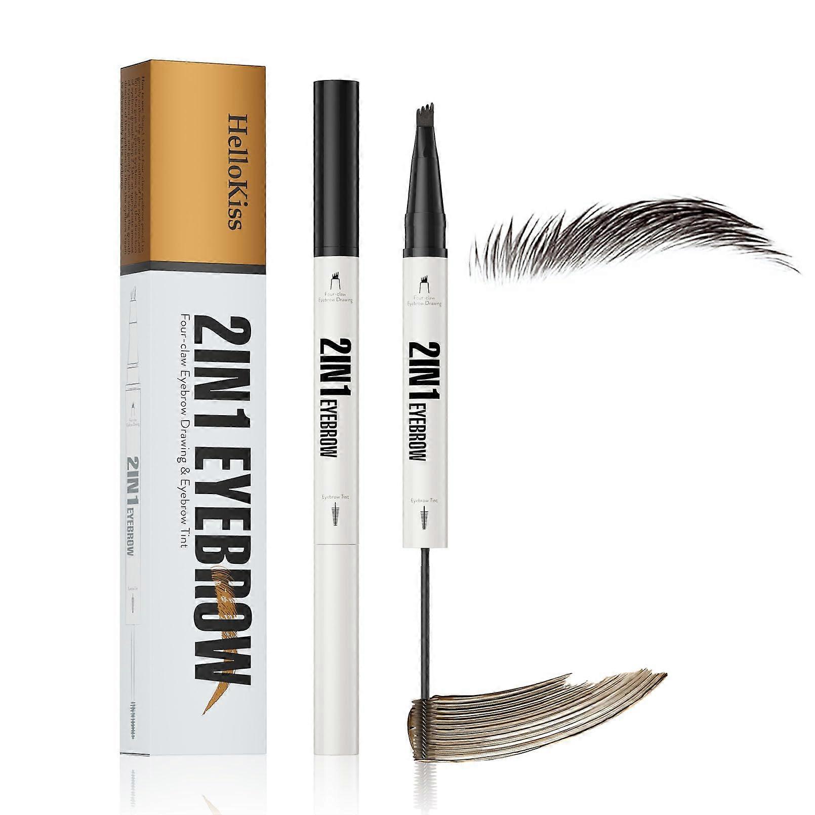 4Fork Tip Microblading Eyebrow Pen and Waterproof Eyebrow Pencil, LongLasting SmudgeProof Black