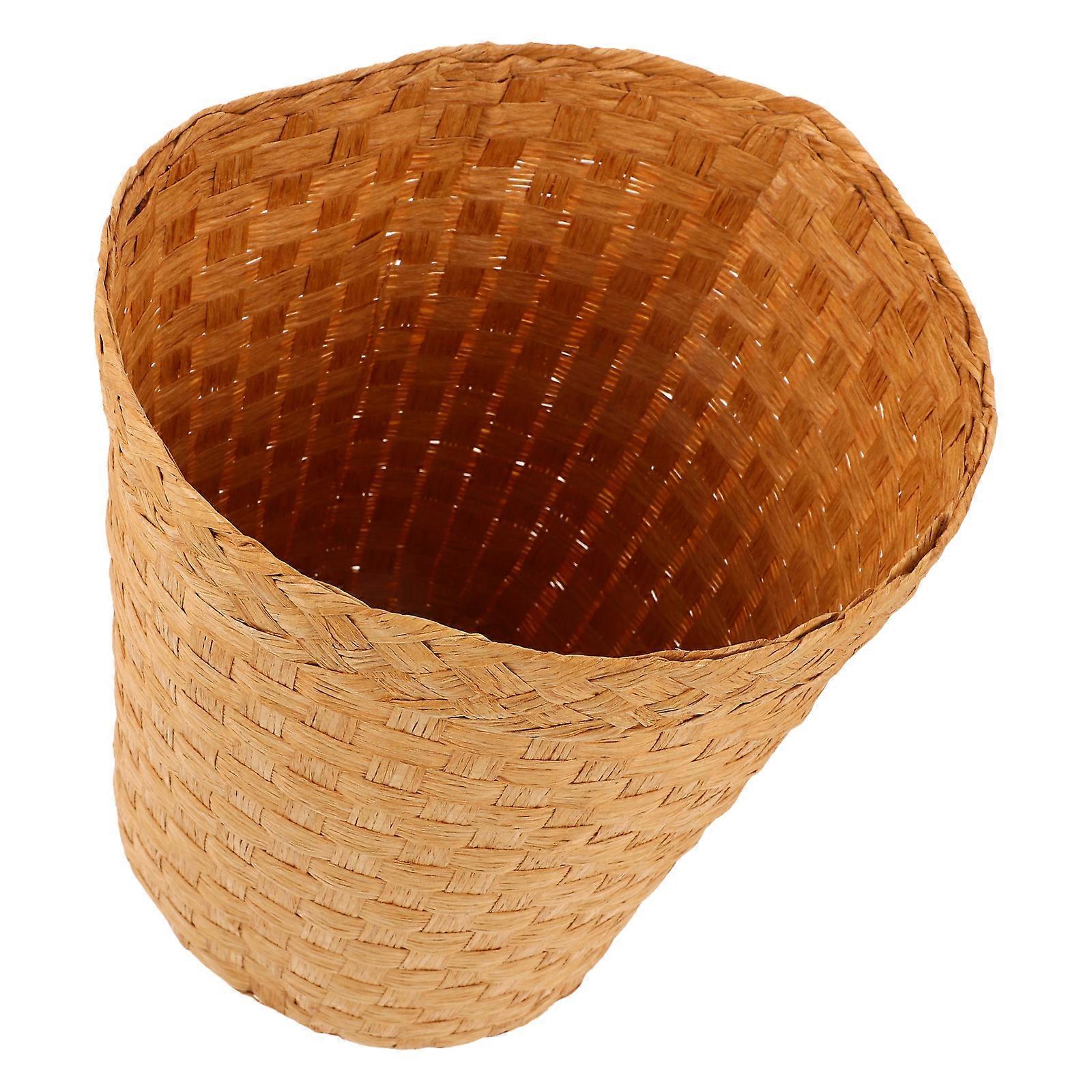Bamboo Trash Basket Multipurpose Woven Storage Basket Brown
