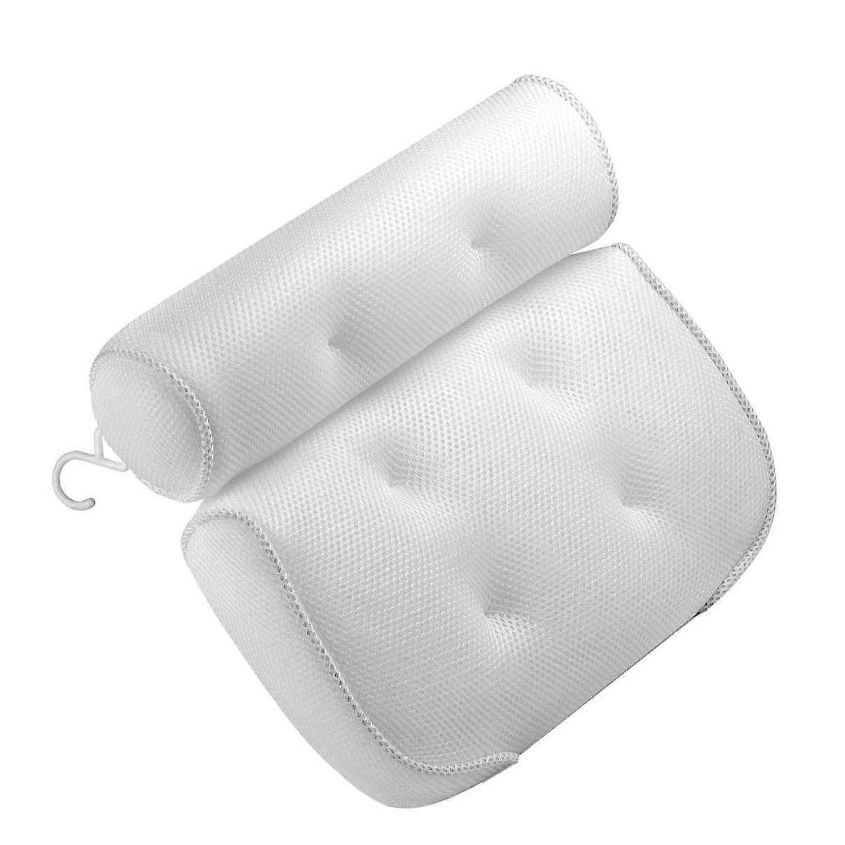 Bath Pillow with Suction Cups Ergonomic Head Neck Support Breathable QuickDry Mesh for Tub Spa