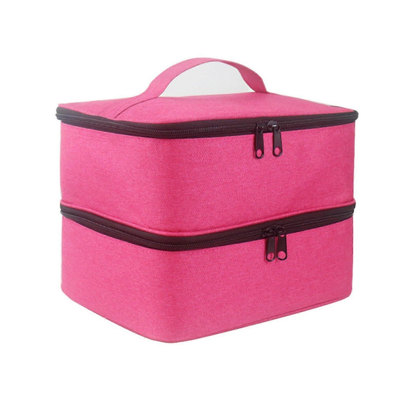 Double Layer Nail Polish Organizer Bag with Manicure Tools Storage,  Capacity, Hot Pink