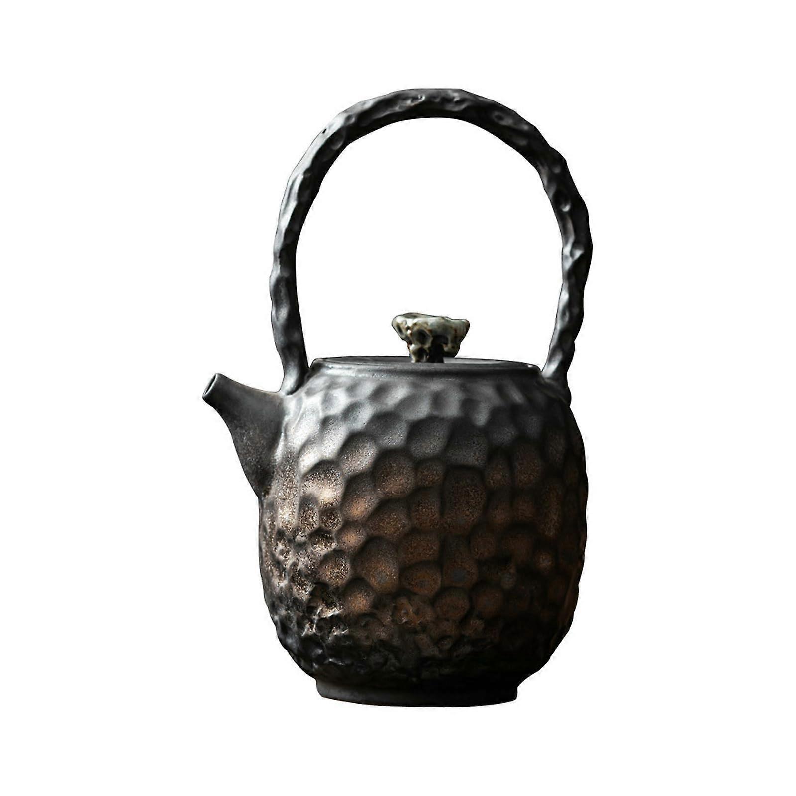 Kung Fu Ceramic Tea Set with Gilding, 250ml Hammer Pattern Porcelain Teapot with Handle