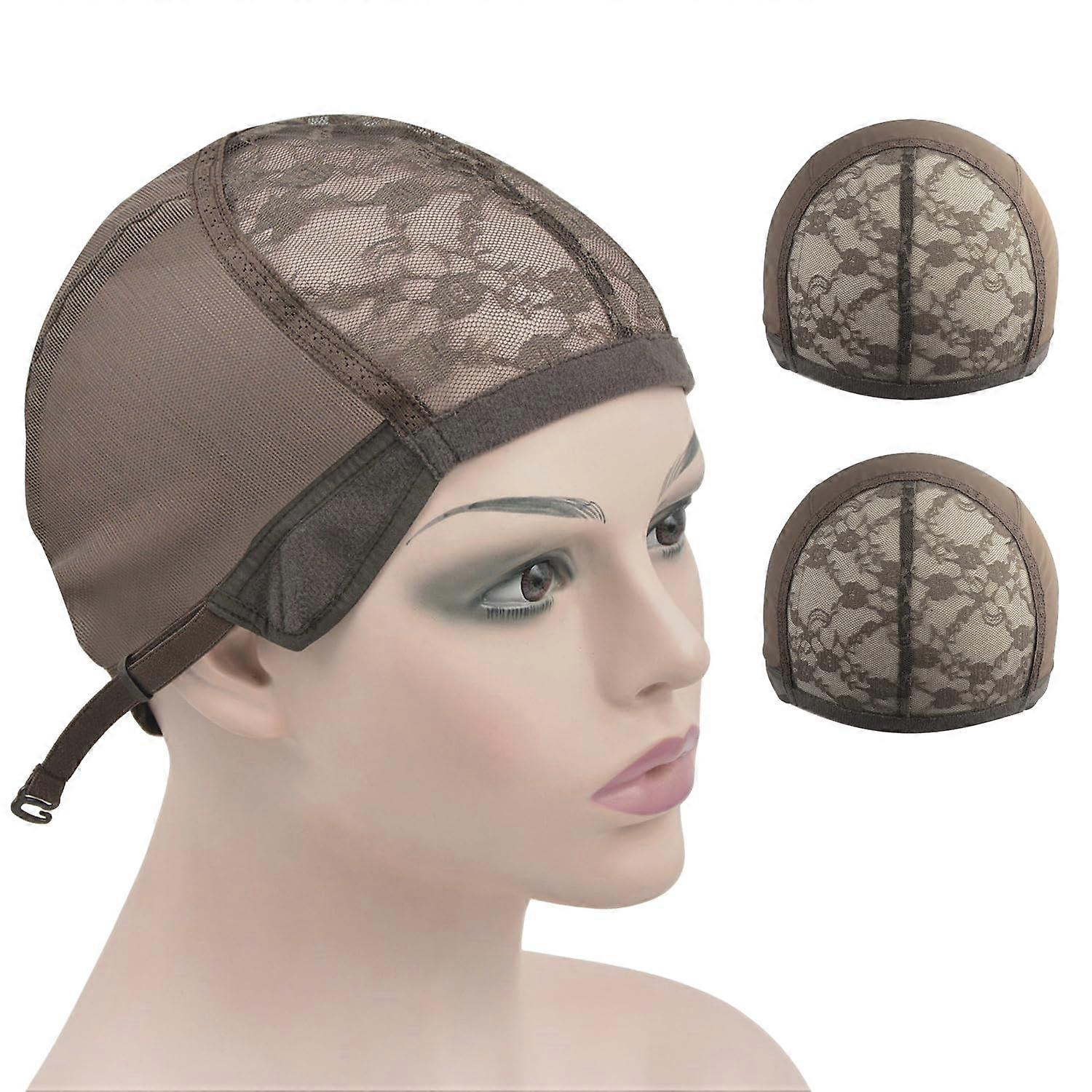 2 Pcs Dark Brown Lace Wig Cap Mesh Wig Cap with Adjustable Straps for Making Wigs