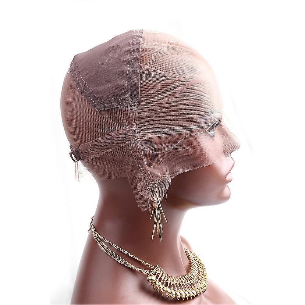 Small Size Full Lace Wig Cap with Adjustable Straps, Medium Brown Swiss Lace for Wig Making