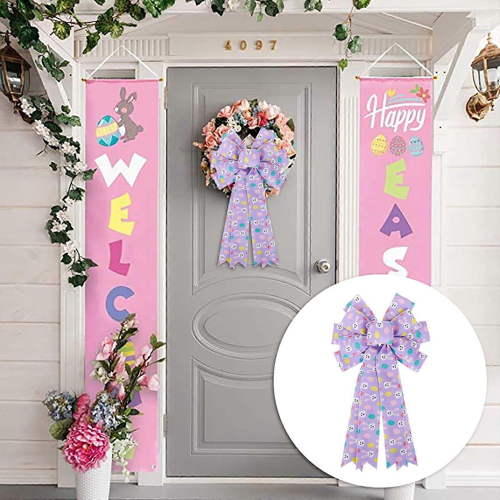 Hangs Easter Bow Wreath Easter Bunny Wreath Bow Easter Decoration Spring Burlaps