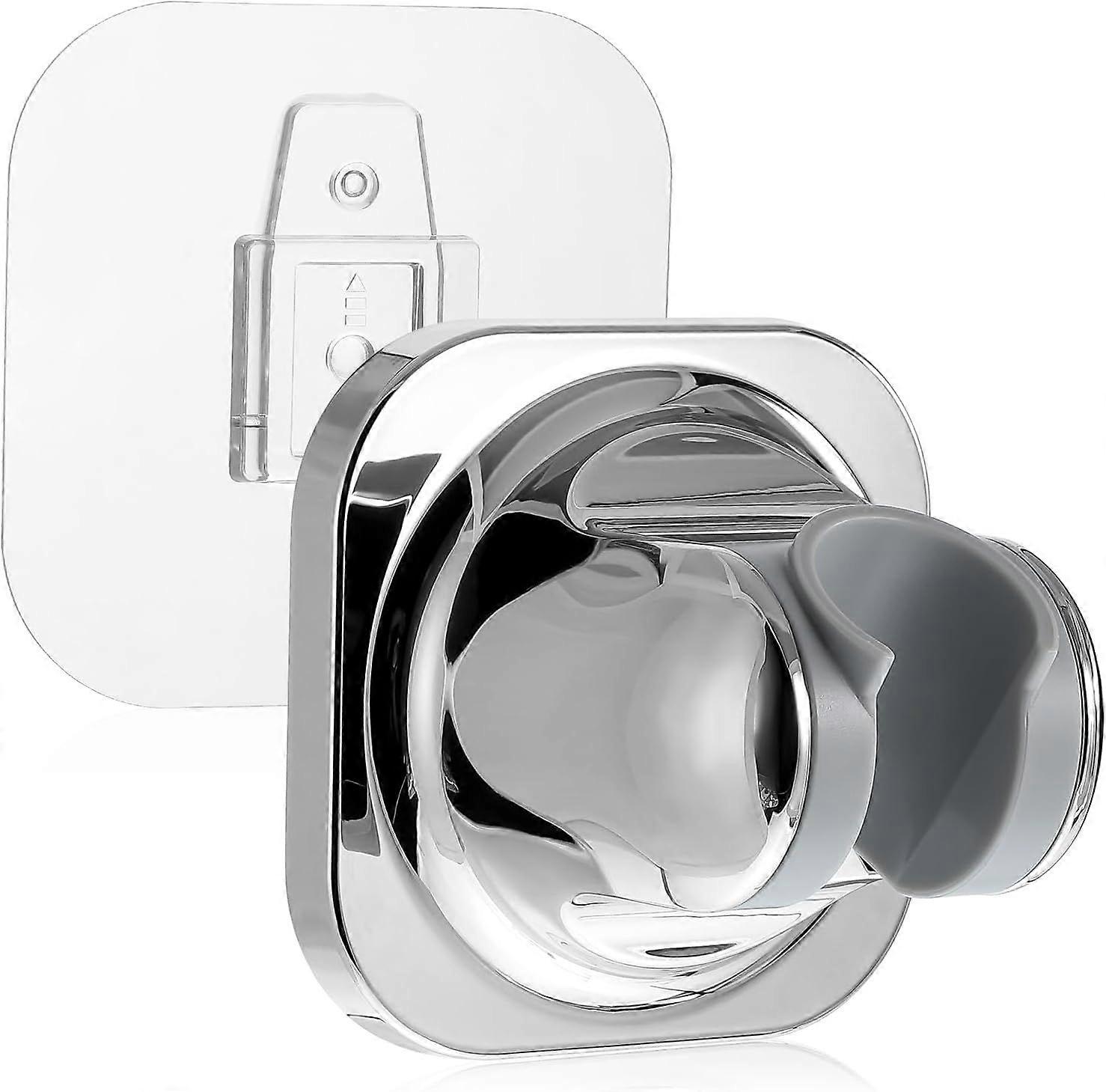 Silver Plastic Hand held Shower Head Holder Strong Adhesive No Drilling Handheld