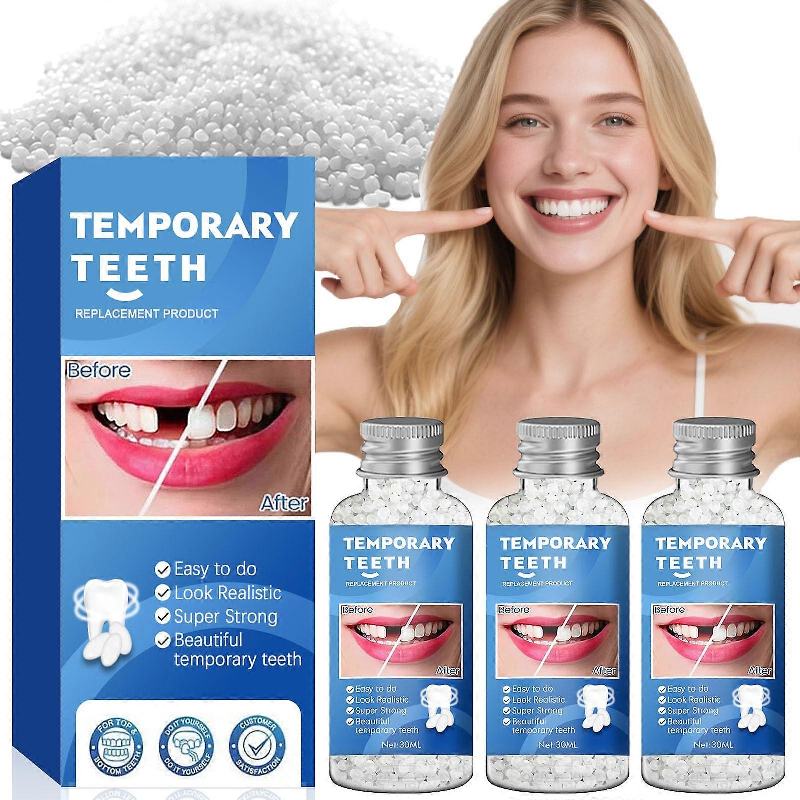 Tooth  Kit with Moldable False Teeth Beads, Temporary Dental Restoration 3‑Pack