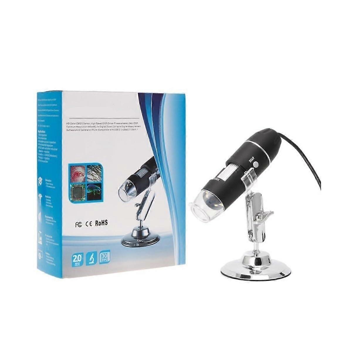 1600X USB Digital Microscope Camera with 8LED Adjustable Lights and Stand for Electronics