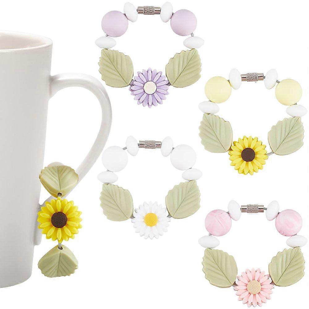 4pcs Silicone Cup Charms Flower Leaf Mixed color 156mm