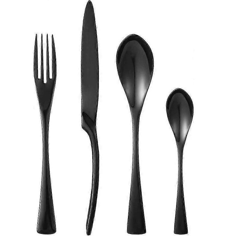 4pcs Stainless Steel Flatware,Include Fork Spoons Knife (Black)