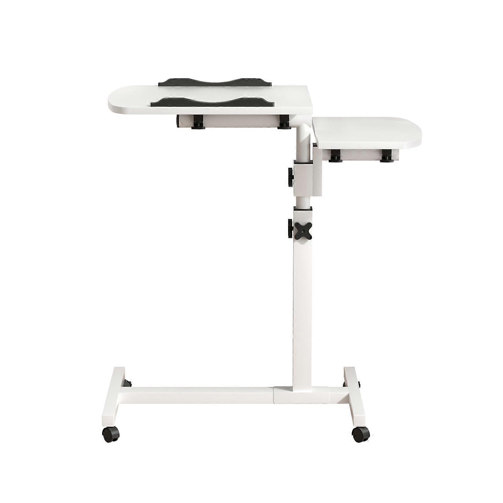 Height Adjustable Overbed Table with Wheels, Foldable White Tilt  Bedside Desk for Bedroom and Office
