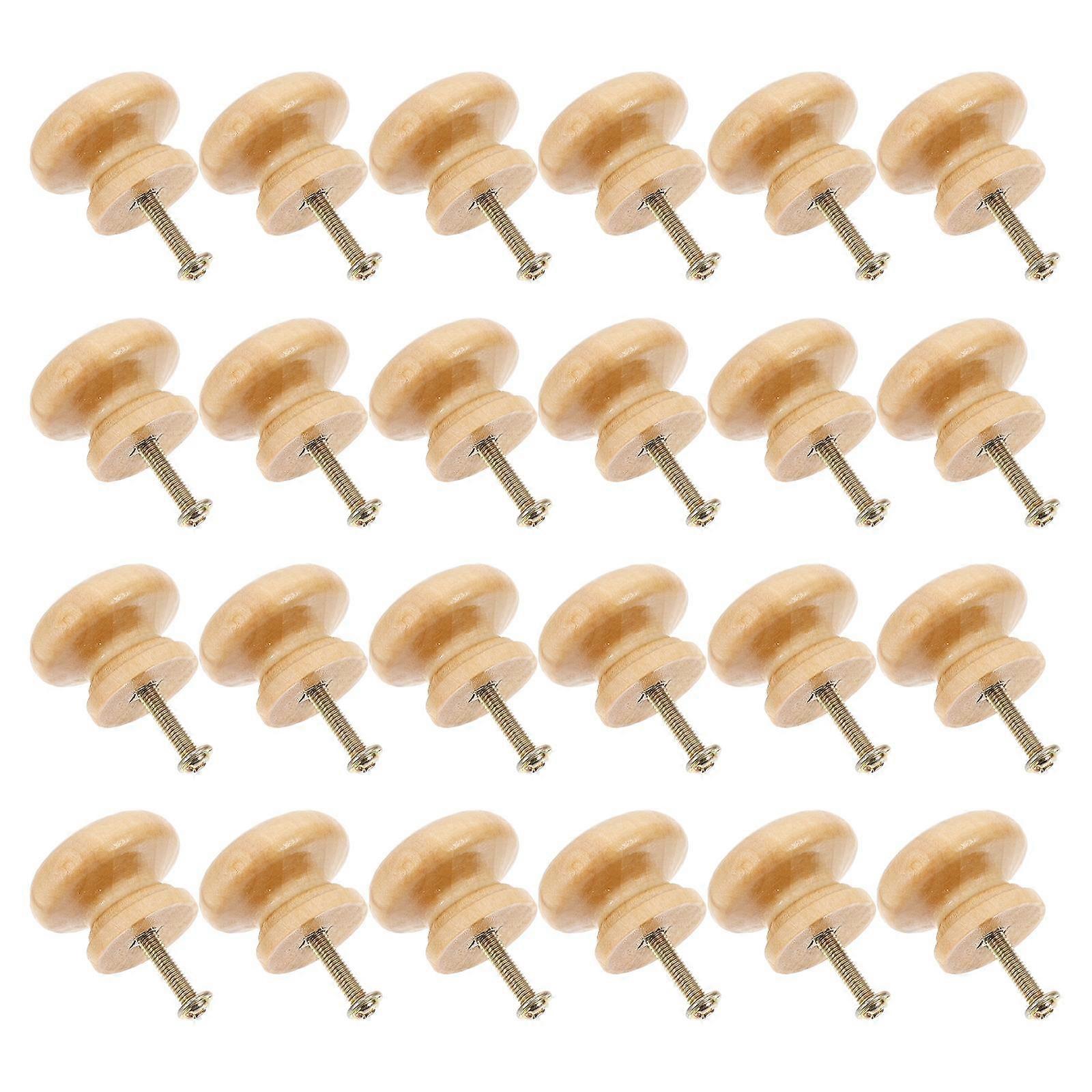 Furniture Wooden Pulls Round Shape Knobs for Drawer Door 24Pcs Brown