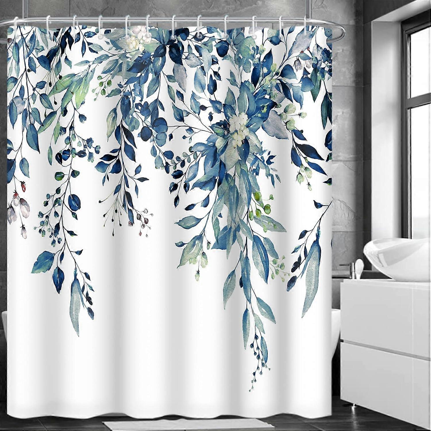 Floral Polyester Shower Curtain with 12 Hooks