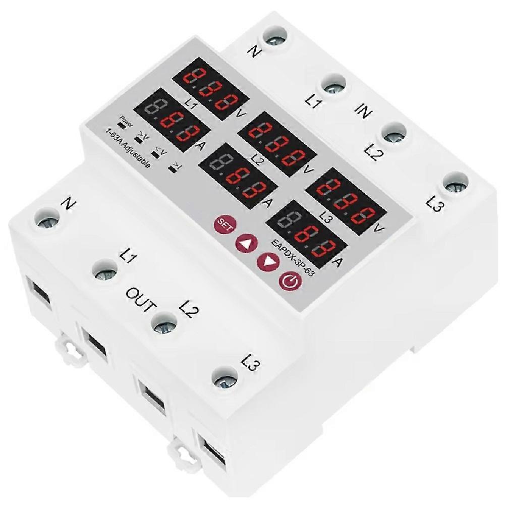 Three Phase Adjustable over and Under Voltage Protector Relay with Current Protection with Automatic Reset Function 63A