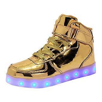Mångsidiga sneakers för flickor, enfärgade, platta, tjock botten, lätta, lysande, blinkande träningsskor med LED-lampor och lättrengjord modern design