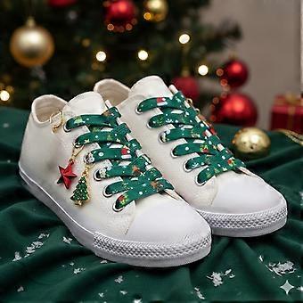 Lot de 2 lacets plats imprimés sur le thème de Noël, pour baskets, lacets fantaisie.