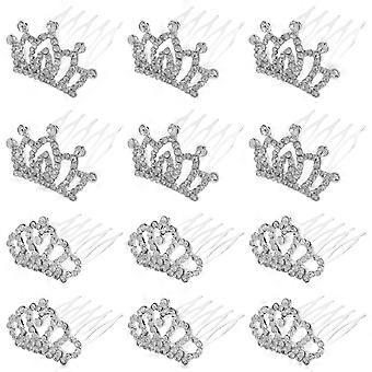 12pcs Children's Small Crown Hair Comb Fashion Rhinestone Hairbrush Headbands Hair Accessories (2 Patterns Each 6pcs)
