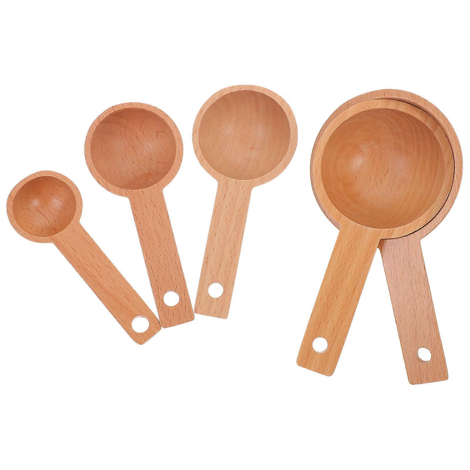 Beige Coffee Scoop Wooden Measuring Spoons for Baking 5Pcs Set Stackable