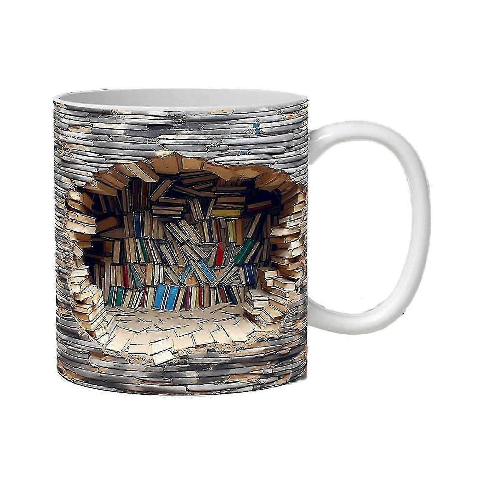 3D Bookshelf Mug compatible with Book Lovers, Multipurpose Ceramic Mug
