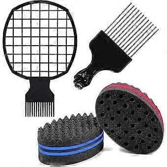 Hair Sponge Brush For Twists,4 In 1 Afro Twist Comb Set, Afro Pick Pik Comb,coils Wave Hair,curls Dread Afro Hair Suitable Home And Barber