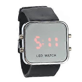 Unisex LED Watch Square Mirror Face Red LED Digital Wrist Watch