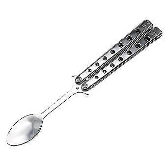 Colher de treinamento em formato de borboleta, dobrável, em aço inoxidável, com abridor de garrafas, utensílio de cozinha ideal para viagens.