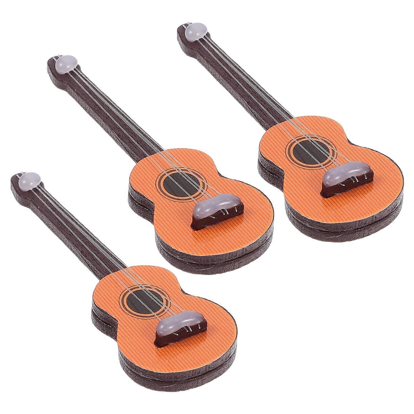 Wooden Guitar Model for Decor with 3Pcs Mini Simulation Instruments