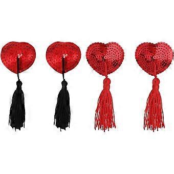 2 Pairs Breast Pasties Reusable, Adhesive Silicone Nipple Covers Stickers with Sequins Tassel Heart-Shaped