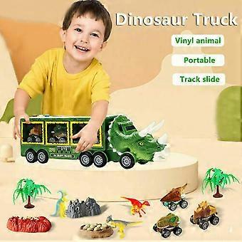 Children's dinosaur truck toy set storage car transporter model with music lights