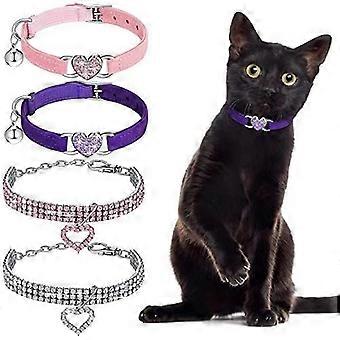 YOITEA 4 Pieces Rhinestone Cat Collar Heart Bling Breakaway Cat Collar Valentine's Day Cat Collar Soft Velvet Collar with Rhinestone Love Heart Adjust