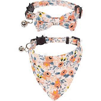 Cat Collar With Bow Tie Bandana, Kitten Collar With Removable Bowtie Bandana Cute Flower Pattern Cat Bowtie Bandana Collar For Cat Puppy-Pink